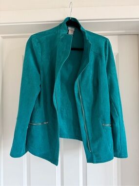 Chico's Teal Suede Zip-Front Jacket